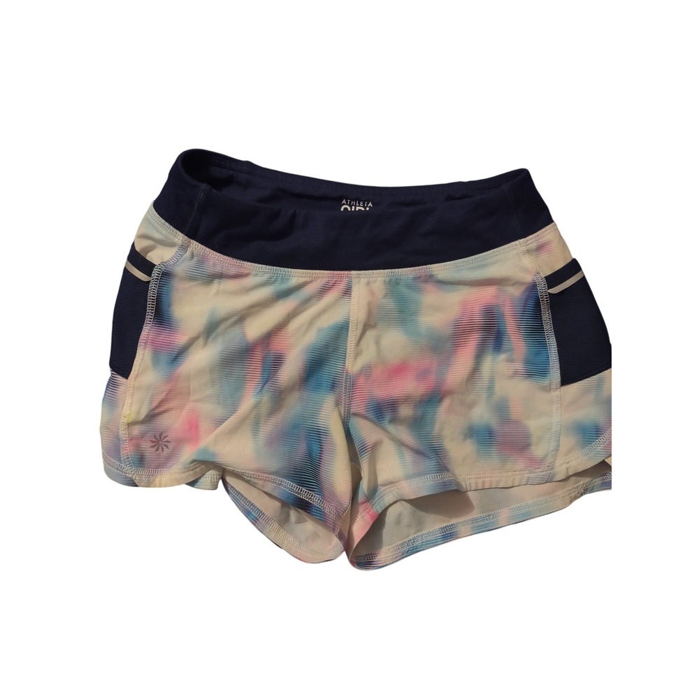 Athleta Girl Tie‎ Dye Athletic Shorts Blue Pink Watercolor Size M 8-10 Running
